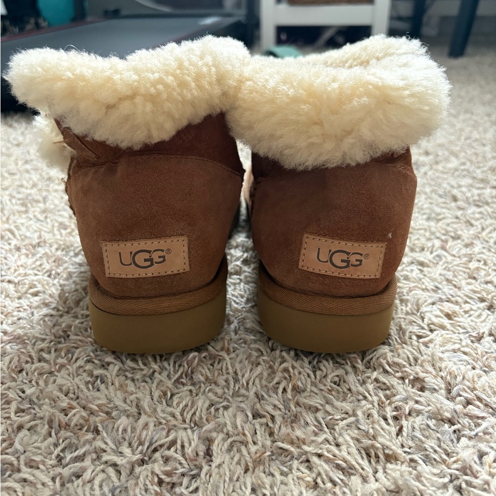 UGG Mini Bailey Button Boots with Cream Fur
